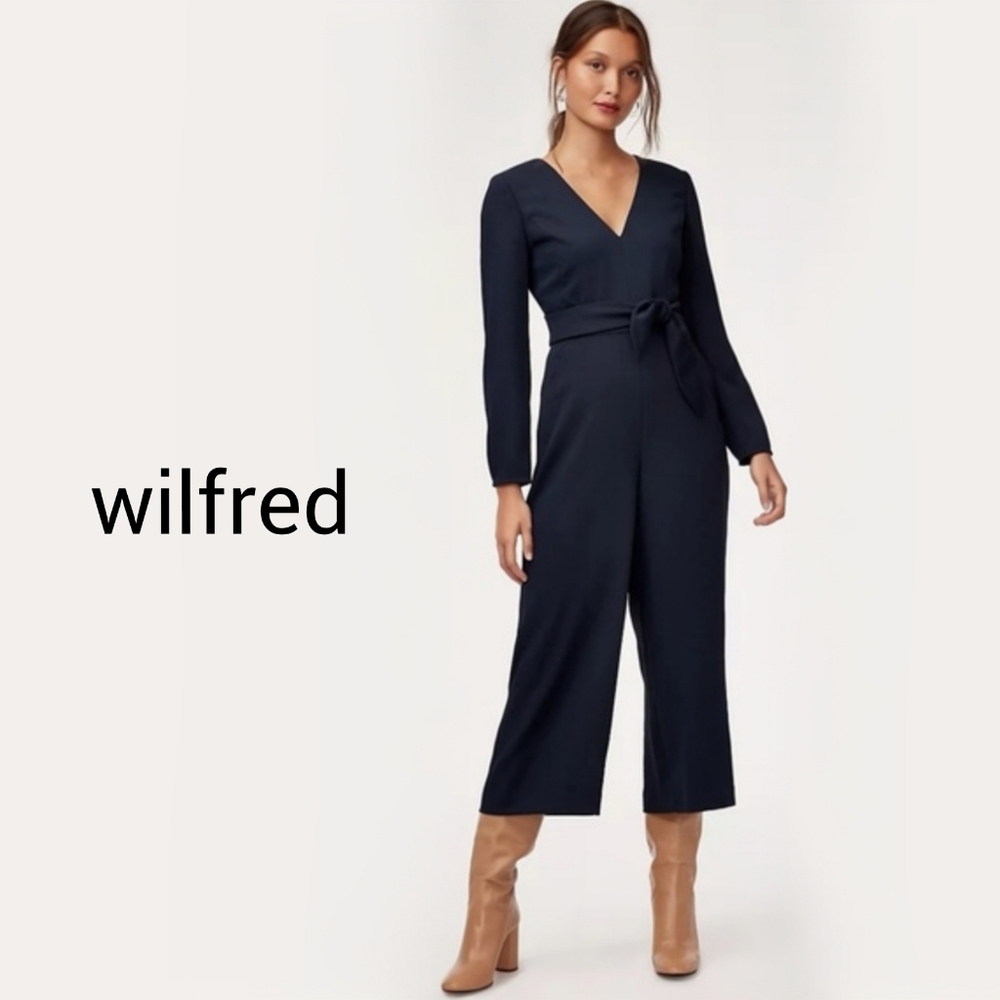 Aritzia Wilfred Écoulement V-Neck Tie Waist Jumpsuit Black Size 6 - Picture 6 of 9